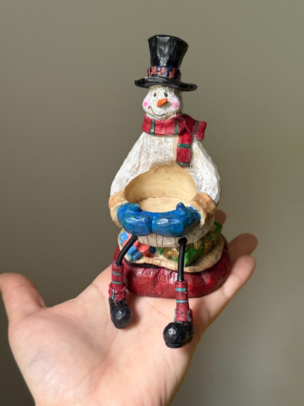 Tealight Candle Holder c1990s Russ Berrie Vintage Snowman Christmas Home Decor